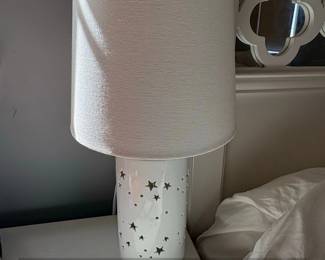 White Ceramic Star CutOut Table Lamp with Textured Drum Shade