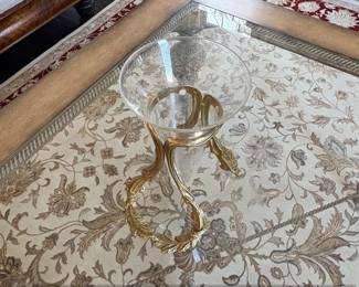 The Bombay Company Crystal Vase with Gilt Metal Stand second image