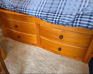 OSHOME Warm Honey Wood Captain Bed with Storage and Bookcase Headboard third image