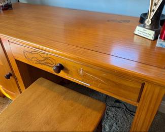 Vintage Oak Veneer Writing Desk with Chair second image