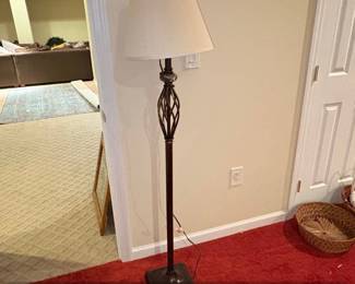 Bronze Torchiere Floor Lamp with Twisted Cage Accent