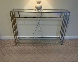 Art Deco Style Chrome and Glass Console Table with Shelf