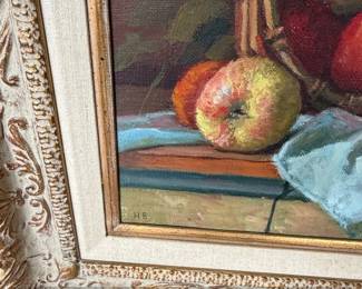 Still Life Oil Painting with Apples and Vase, H.B. third image