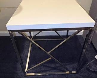 Modern Geometric Side Table with White Top and Chrome XBase