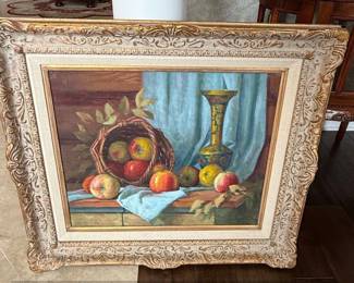 Still Life Oil Painting with Apples and Vase, H.B.