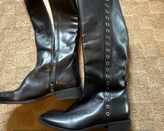 Michael Kors Womens Black Leather KneeHigh Boots with Grommet Detail second image