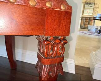 Brown Tufted Leather Wingback Accent Chair with Carved Wooden Legs fourth image
