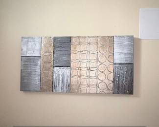 Textured Geometric Wall Art Panel  Silver and Gold Tone