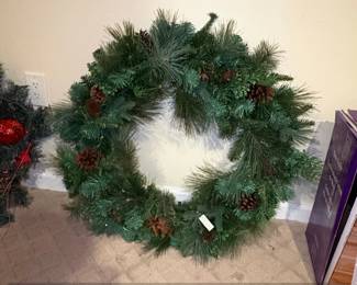 Artificial Christmas Wreaths and Garland Set with Pinecones, Gold Ornaments, and Red Poinsettias fourth image