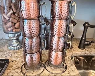 Hammered Copper Moscow Mule Mugs with Stand