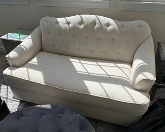 Cream Upholstered Button Tufted Loveseat