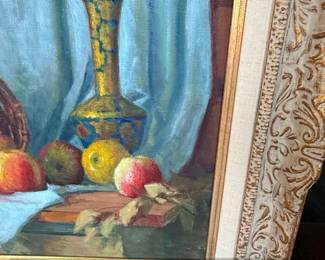 Still Life Oil Painting with Apples and Vase, H.B. second image