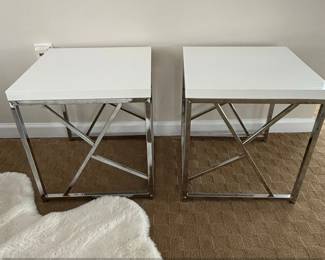 Modern White Top Chrome XBase End Tables Set of 2