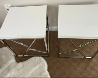 Modern White Top Chrome XBase End Tables Set of  second image