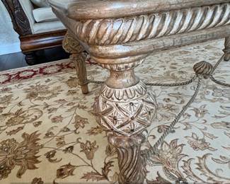 Schnadig Carved Wood Coffee Table with Glass Top fourth image