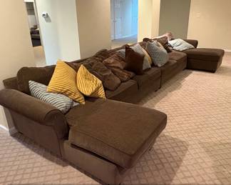 Brown Fabric Sectional Sofa with Chaise and Ottoman
