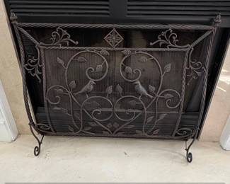 Wrought Iron Fireplace Screen with Birds and Floral Motifs  Plow  Hearth