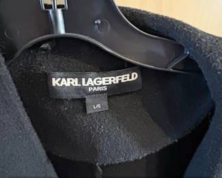 Karl Lagerfeld Paris Asymmetrical Drape Coat with Faux Leather Sleeves second image