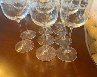 Set of Etched Crystal Wine Glasses with Lace Pattern
