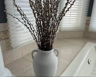White Ceramic Amphora Vase with Pussy Willow Branches