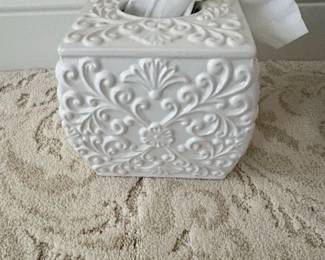 White Ceramic Ornate Scroll Tissue Box Cover
