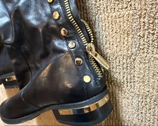 Black Leather KneeHigh Boots with Gold Tone Studs and Zippers by Michael Kors second image