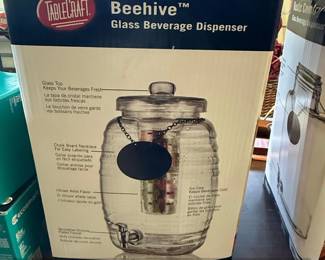 TableCraft Beehive Glass Beverage Dispenser with Ice Core and Chalkboard Necklace