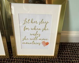 Gold Tone Framed Let Her Sleep Inspirational Quote Wall Art with Watercolor Heart