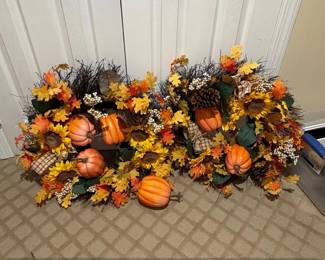 Artificial Autumn Harvest Floral Arrangement with Pumpkins and Sunflowers Set of 2