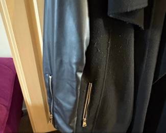 Karl Lagerfeld Paris Asymmetrical Drape Coat with Faux Leather Sleeves third image