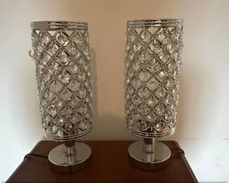Pair of Crystal and Chrome Cylinder Table Lamps