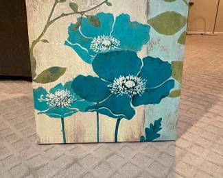 Teal Poppy Floral Canvas Wall Art