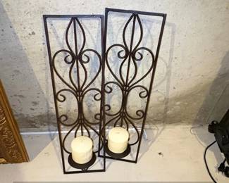 Ornate Scroll Metal Wall Sconces with Candle Holders Set of 2