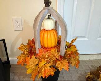 Autumn Lantern Decor with Pumpkins and Leaves