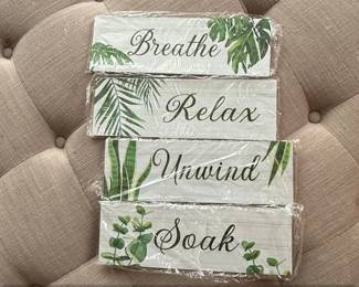 Set of Botanical Themed Inspirational Wall Signs Breathe, Relax, Unwind, Soak