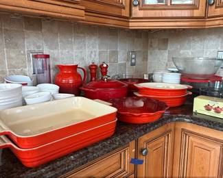 Le Creuset Stoneware Rectangular Baking Dishes and Cast Iron Round Dutch Oven