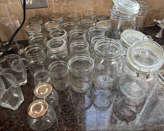 Assorted Glass Mason Jars and SwingTop Storage Jars