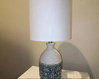 Ceramic Ginger Jar Table Lamp with Embossed Blue Floral Pattern