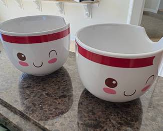 Cute Kawaii Face Ceramic Ramen Bowl Set of with Spout