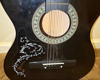 Black Classical Acoustic Guitar with Decorative Inlay third image