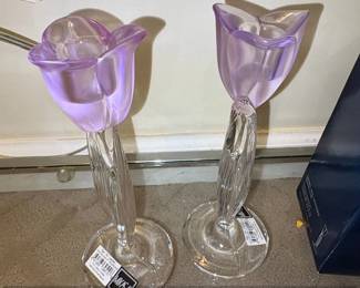 Mikasa Spring Aria Laven Full Lead Crystal Tulip Candlestick Holders Set of 2