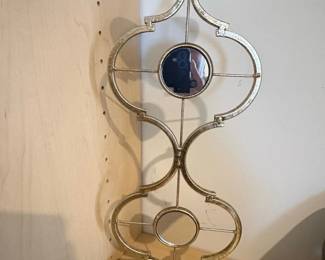 Gold Tone Metal Candlestick Holder with Mirrored Accents and Quatrefoil Design