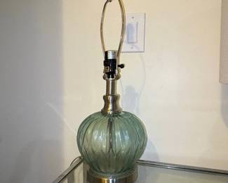 Vintage Green Glass Fluted Table Lamp