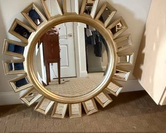 Gold Sunburst Mirror with Rectangular Accents