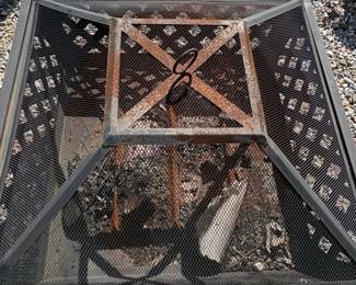Square Metal Fire Pit with Mesh Screen and Decorative Lattice third image