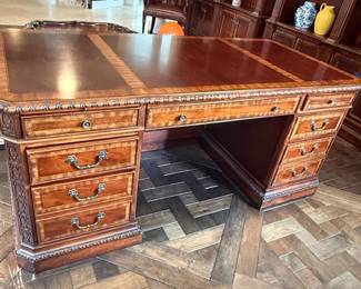 Mahogany Partners Desk with Leather Inlay second image