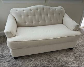 Cream Upholstered Loveseat with Tufted Back and Rolled Arms  LaZBoy Laurel Collection