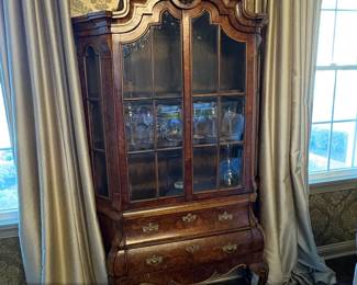 Antique Dutch Marquetry Bombe Display Cabinet