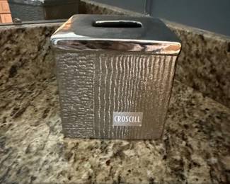 Croscill Silver Tone Textured Tissue Box Cover