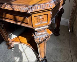 Octagonal Inlay Wood End Table with Carved Accents  Karpen Furniture second image